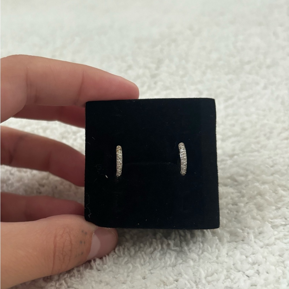 silver diamond mini hoops